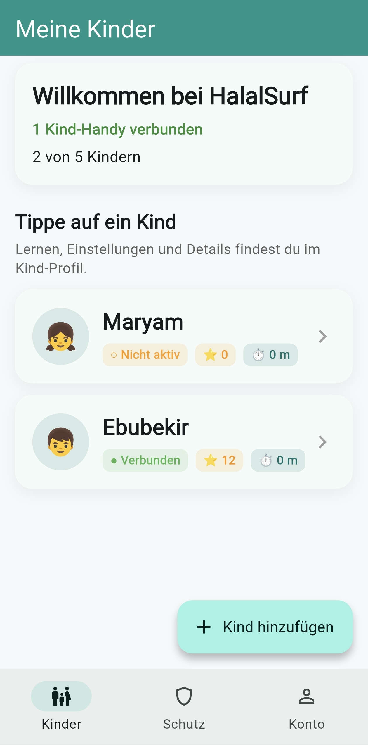 HalalSurf Eltern-Dashboard – Ansicht 1