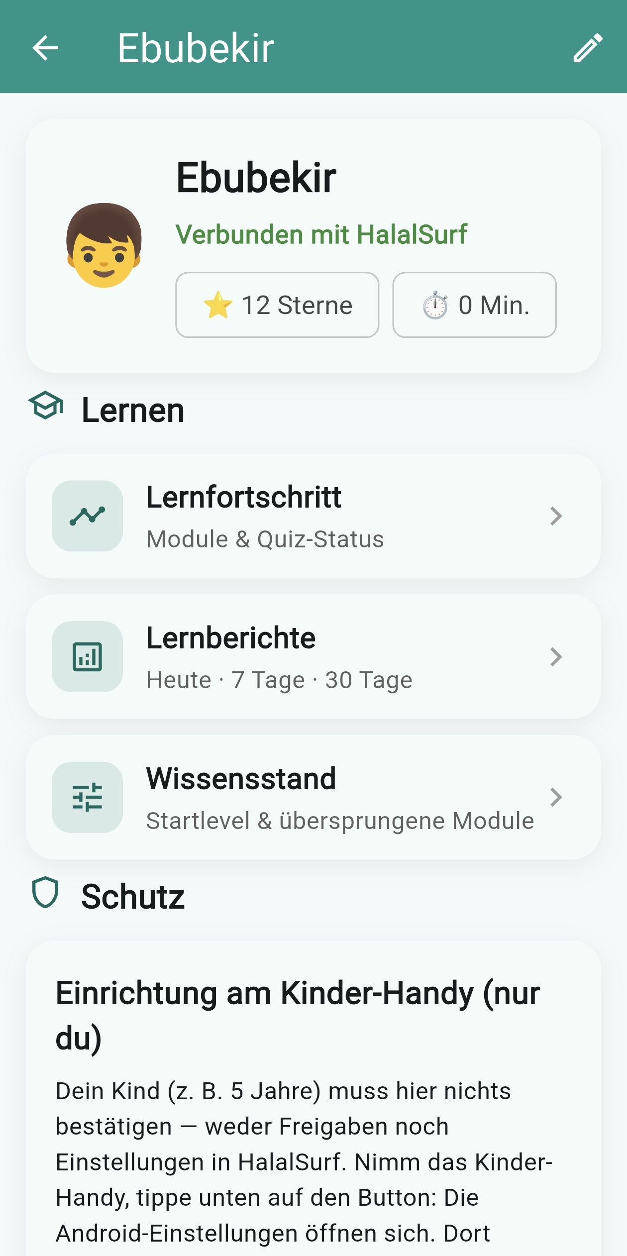 HalalSurf Eltern-Dashboard – Ansicht 2